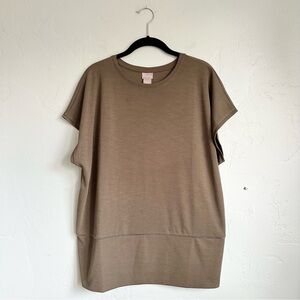 Chico's Women Luxe Dolman Short Sleeve Olive Green‎ Blouse Top Size XL 16 EUC